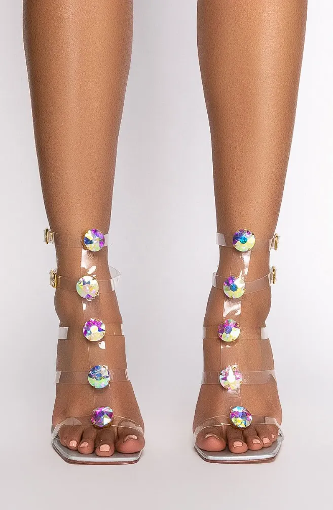 AZALEA WANG HEART BREAKER STILETTO SANDAL IN HOLOGRAM