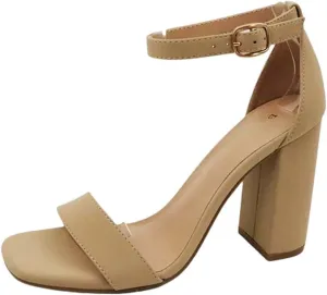 BAMBOO Women's open square toe block high heel ankle strap sandals Fashion Shoes