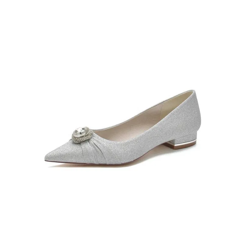 Beaded Pointed Toe Slip-On Wedding Shoes With Rhinestone