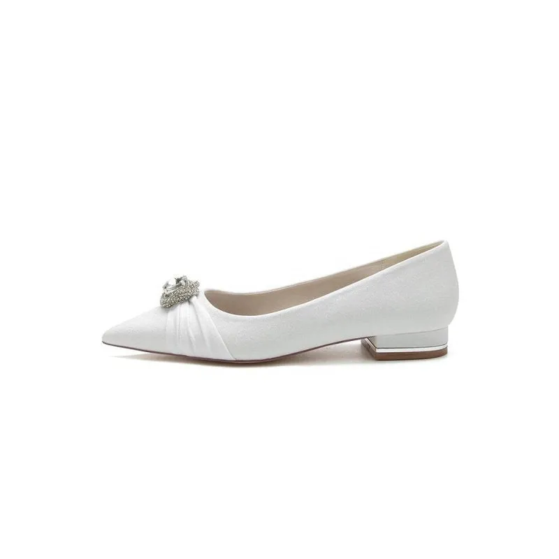 Beaded Pointed Toe Slip-On Wedding Shoes With Rhinestone