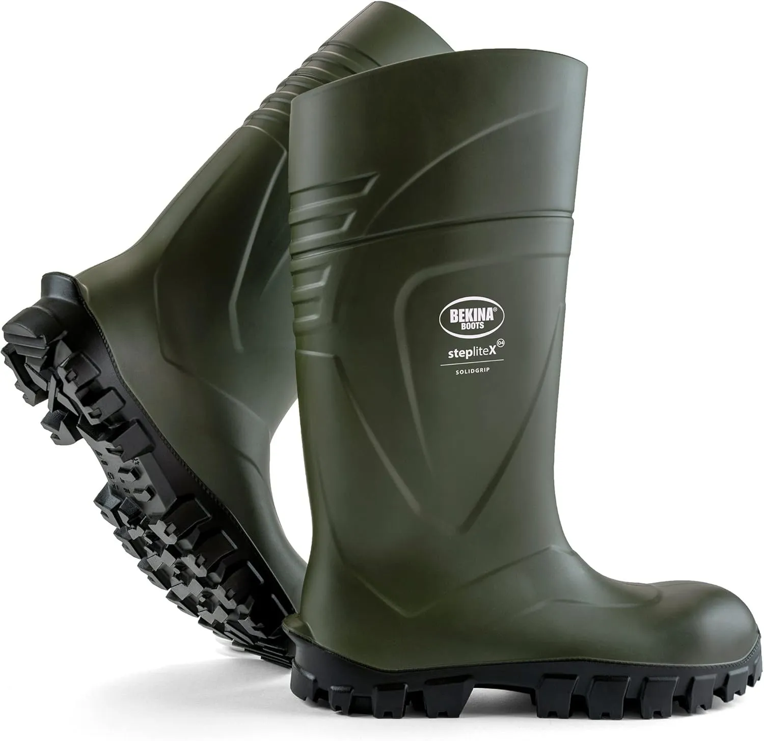 Bekina StepliteX Solidgrip O4 Waterproof Wellington Boots for Men and Women - Lightweight Non Slip Insulated Work Boots with SRC Certified Traction Outsoles, Green - 15 Men/17 Women