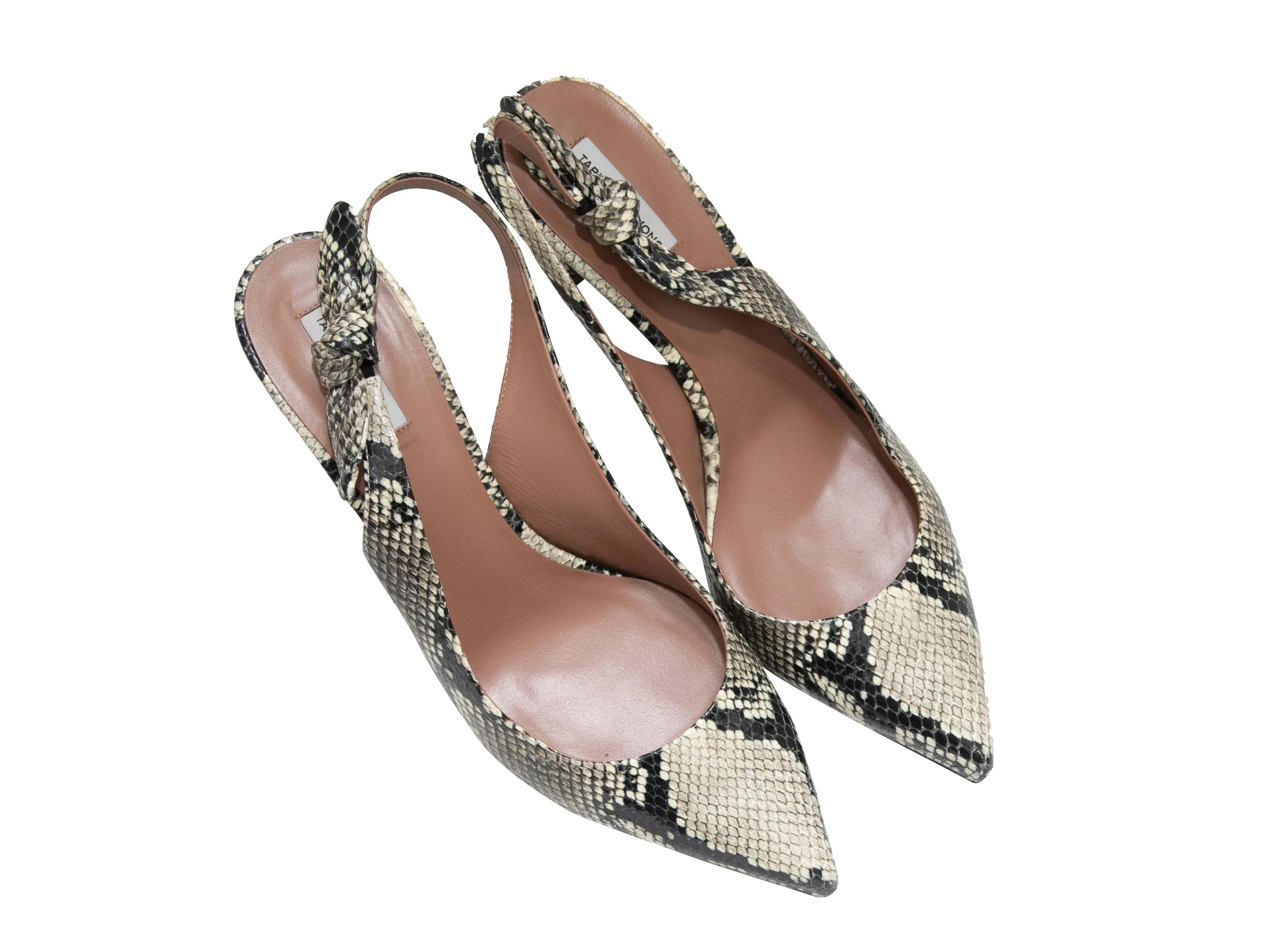 Black & White Tabitha Simmons Python Pointed-Toe Slingbacks Size 41