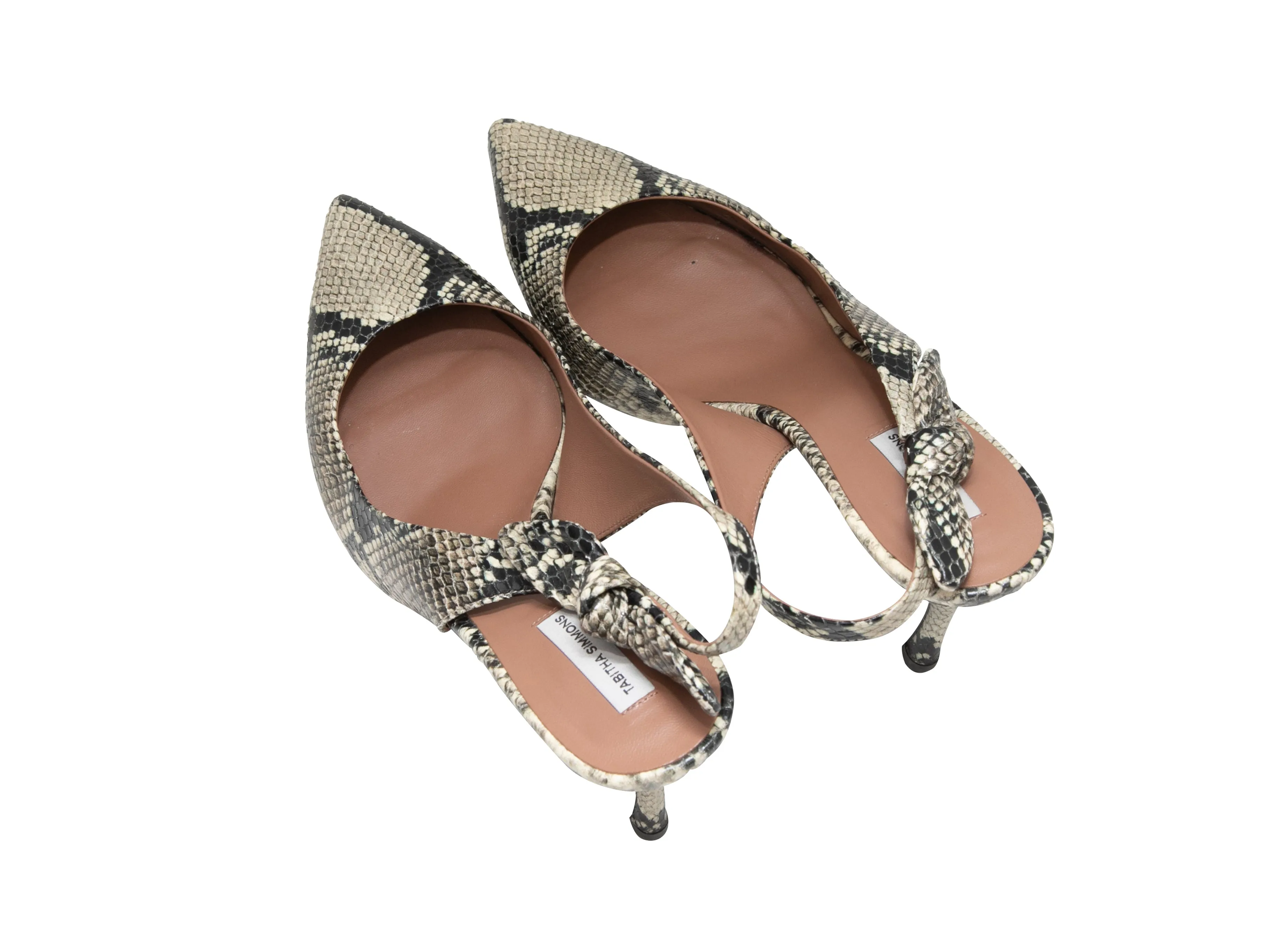 Black & White Tabitha Simmons Python Pointed-Toe Slingbacks Size 41