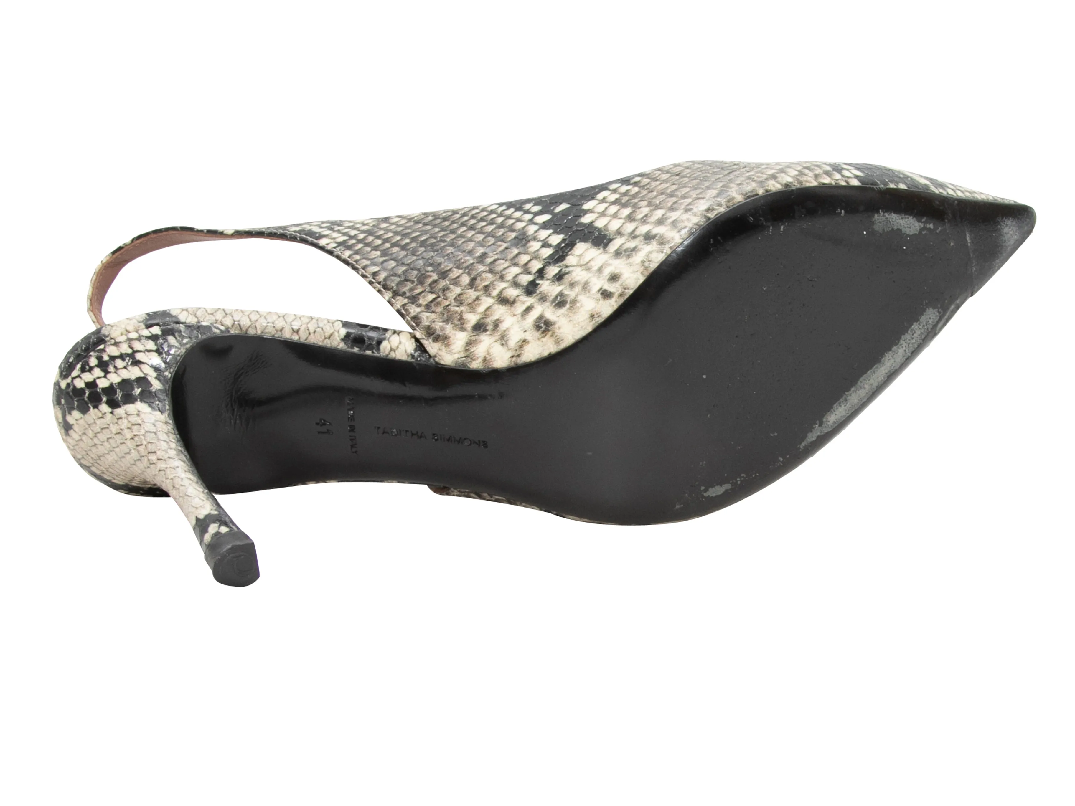 Black & White Tabitha Simmons Python Pointed-Toe Slingbacks Size 41
