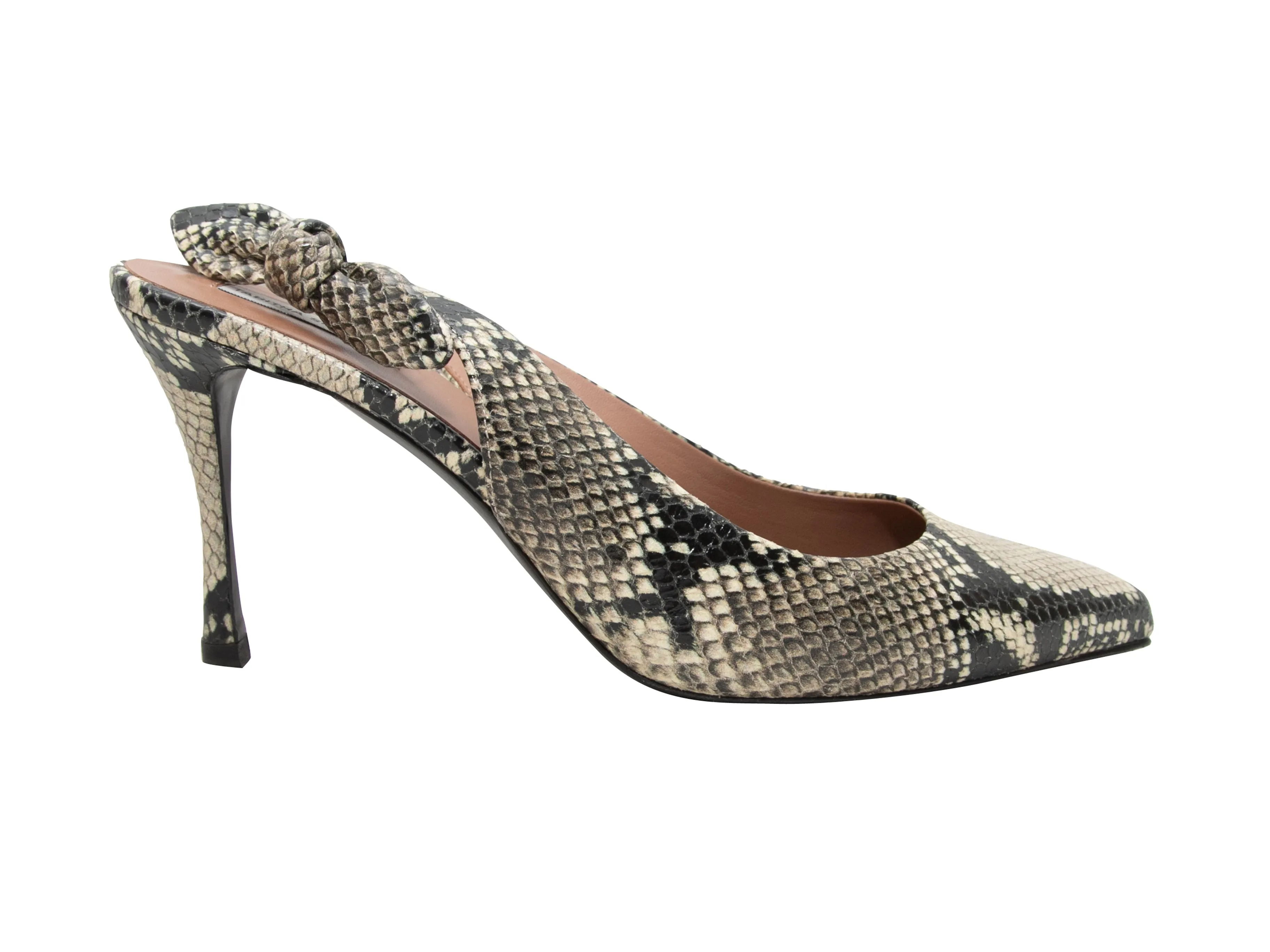 Black & White Tabitha Simmons Python Pointed-Toe Slingbacks Size 41