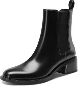 Black Chelsea Boots for Women, Slip-On Chelsea Ankle Boots Elastic with Sliver Trim Low Chunky Heel, Fashion Fall Booties for Casual and Dressy