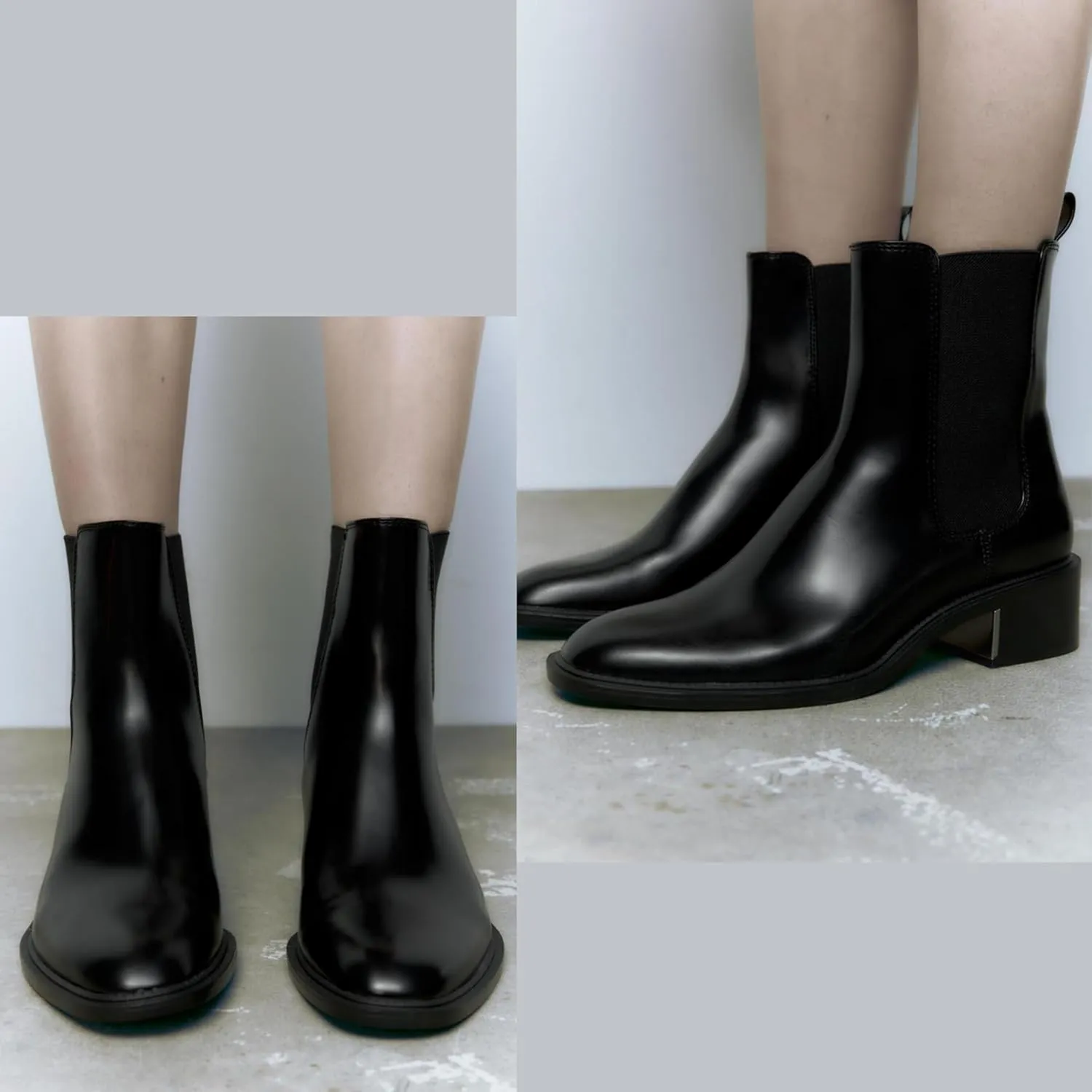 Black Chelsea Boots for Women, Slip-On Chelsea Ankle Boots Elastic with Sliver Trim Low Chunky Heel, Fashion Fall Booties for Casual and Dressy