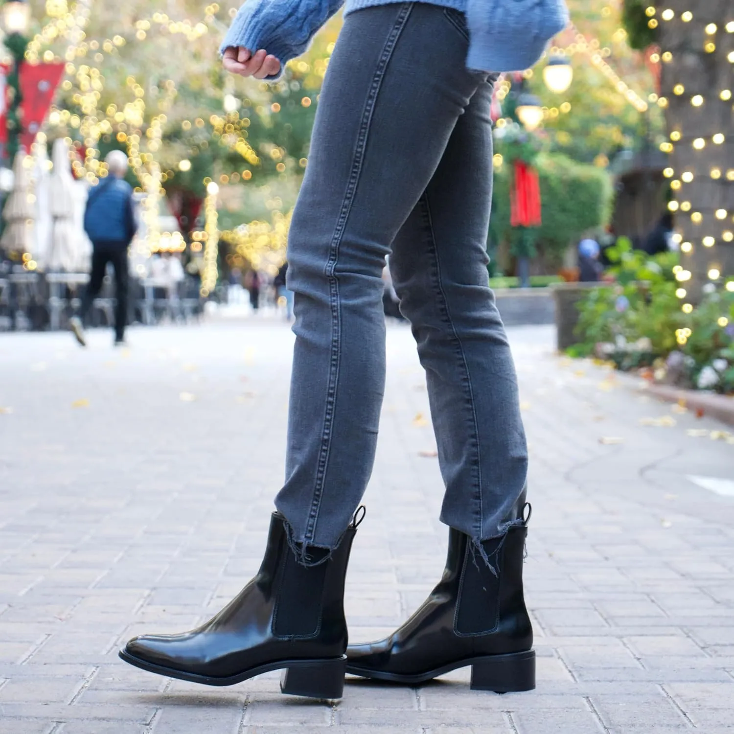 Black Chelsea Boots for Women, Slip-On Chelsea Ankle Boots Elastic with Sliver Trim Low Chunky Heel, Fashion Fall Booties for Casual and Dressy