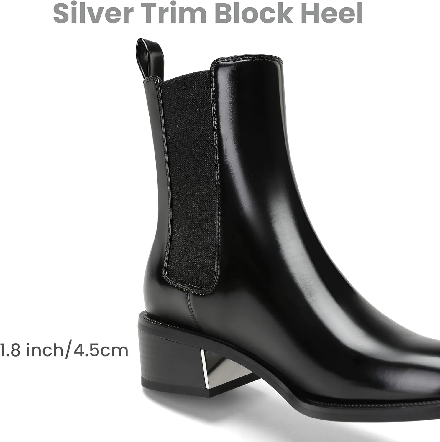 Black Chelsea Boots for Women, Slip-On Chelsea Ankle Boots Elastic with Sliver Trim Low Chunky Heel, Fashion Fall Booties for Casual and Dressy