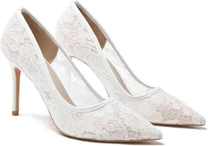 Black Heels for Women Sexy Pointed Closed Toe Lace High Heels Comfortable Suede Stiletto Wedding Party Pumps Shoes