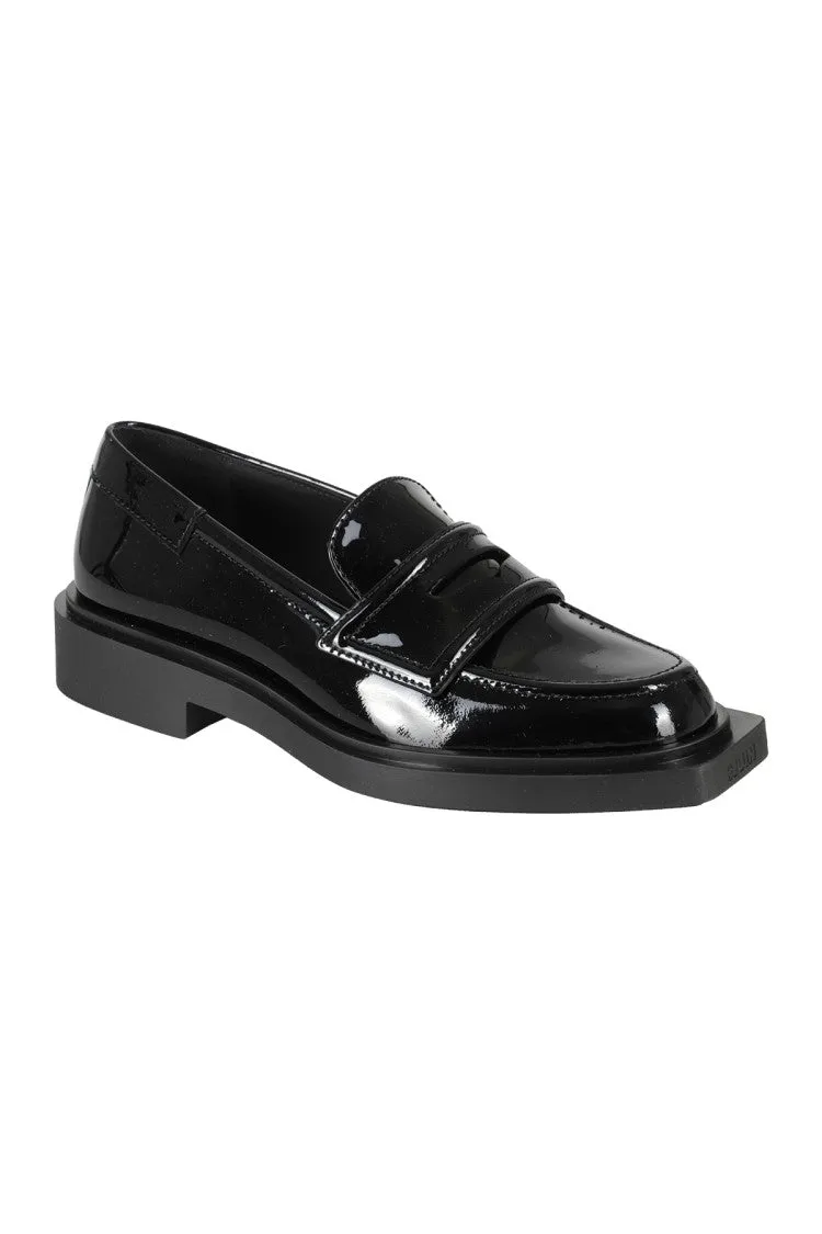 Black Leather Loafer With Purple Pattern