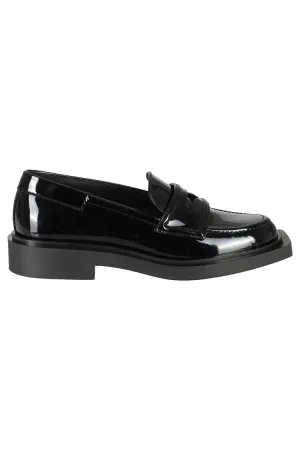 Black Leather Loafer With Purple Pattern