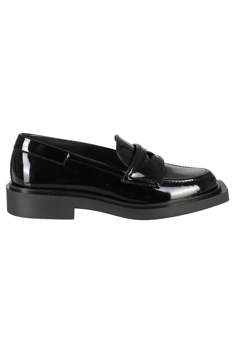 Black Leather Loafer With Purple Pattern