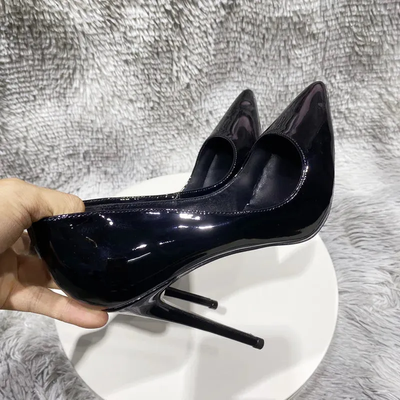 Black patent leather bright surface high heels