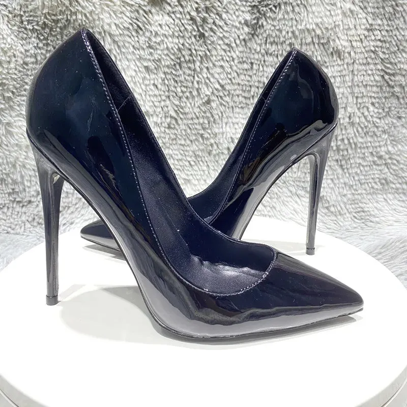 Black patent leather bright surface high heels