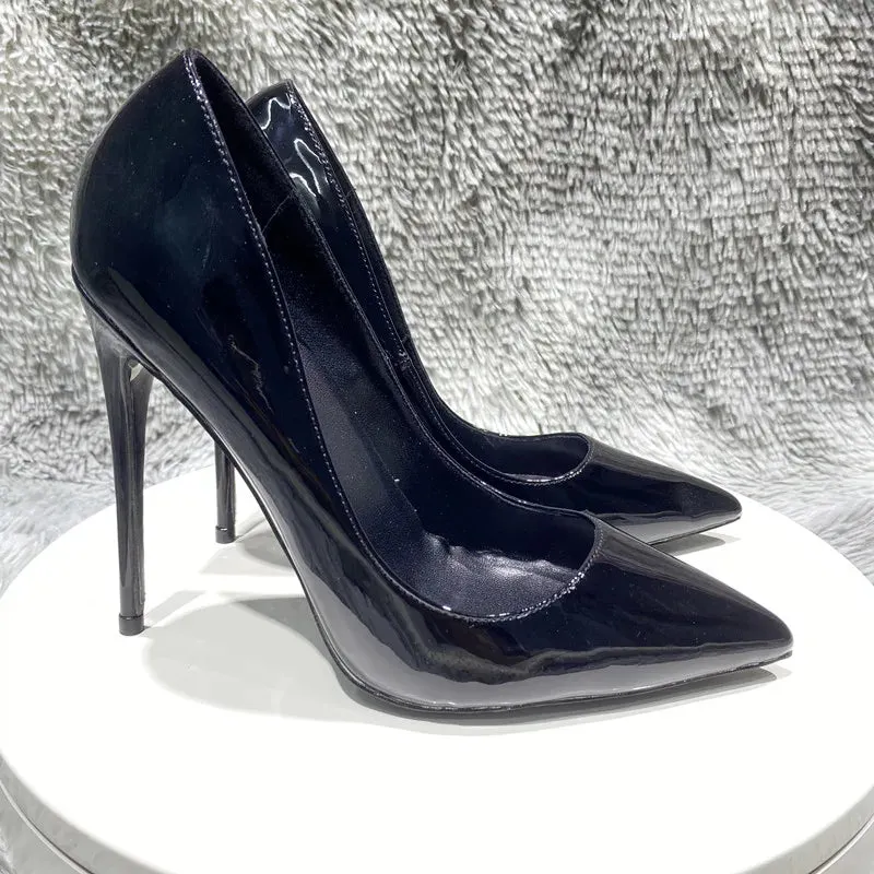 Black patent leather bright surface high heels