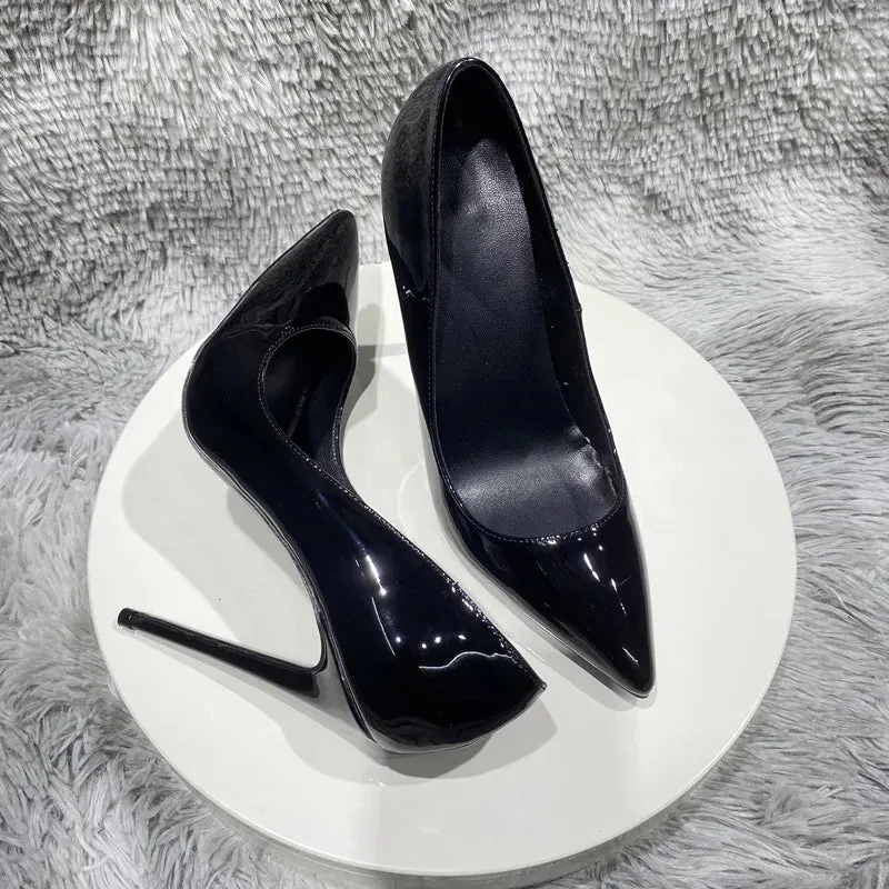 Black patent leather bright surface high heels