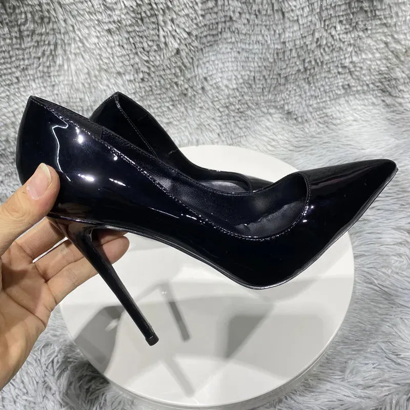 Black patent leather bright surface high heels