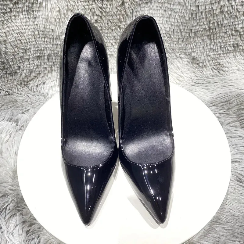 Black patent leather bright surface high heels