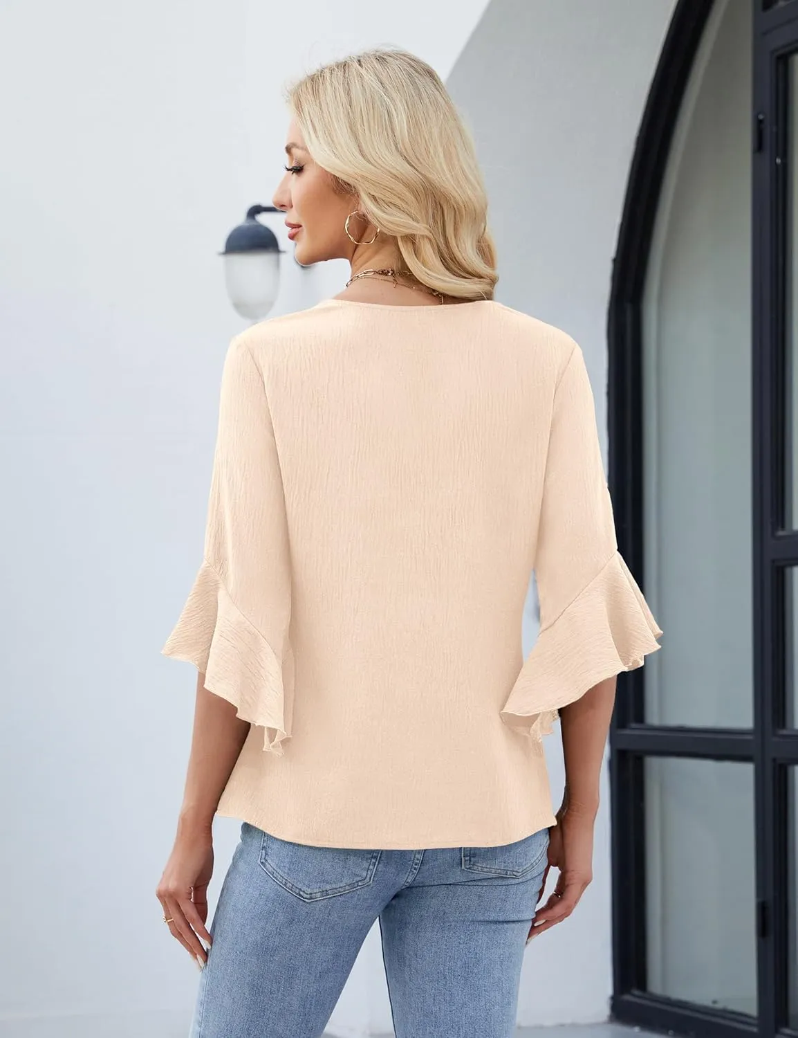 Blooming Jelly Womens 3/4 Length Sleeve Tops Summer Dressy Business Casual Blouses Work Shirts Chiffon V Neck Outfits 2025