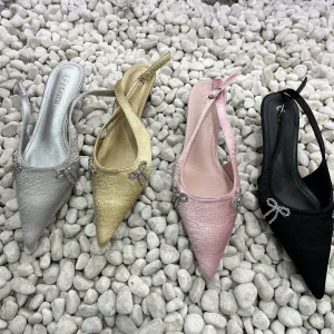 Bow Pointed-Toe Slingback Kitten Heels 3CM