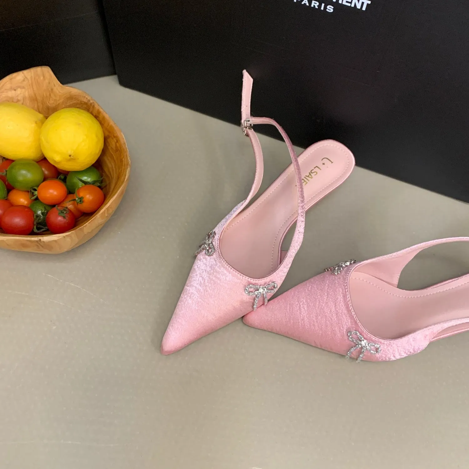 Bow Pointed-Toe Slingback Kitten Heels 3CM
