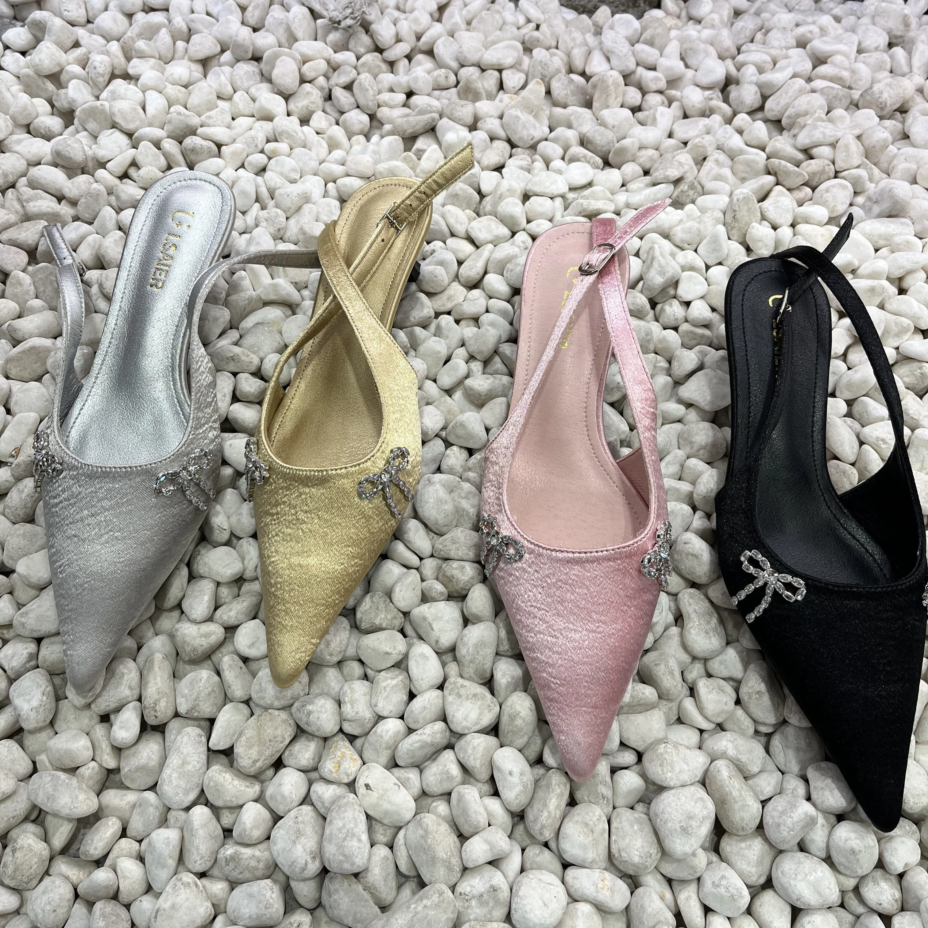 Bow Pointed-Toe Slingback Kitten Heels 3CM