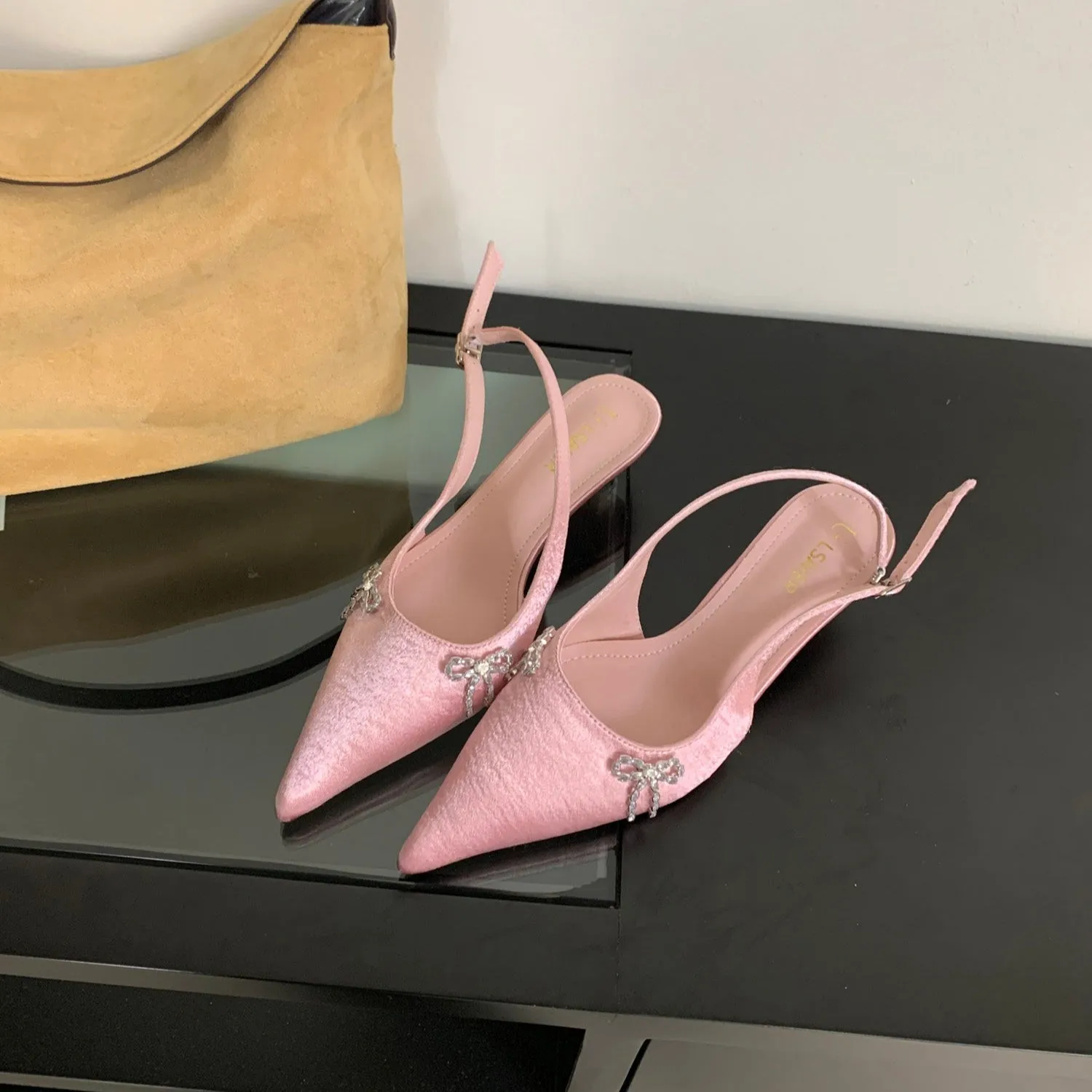 Bow Pointed-Toe Slingback Kitten Heels 3CM