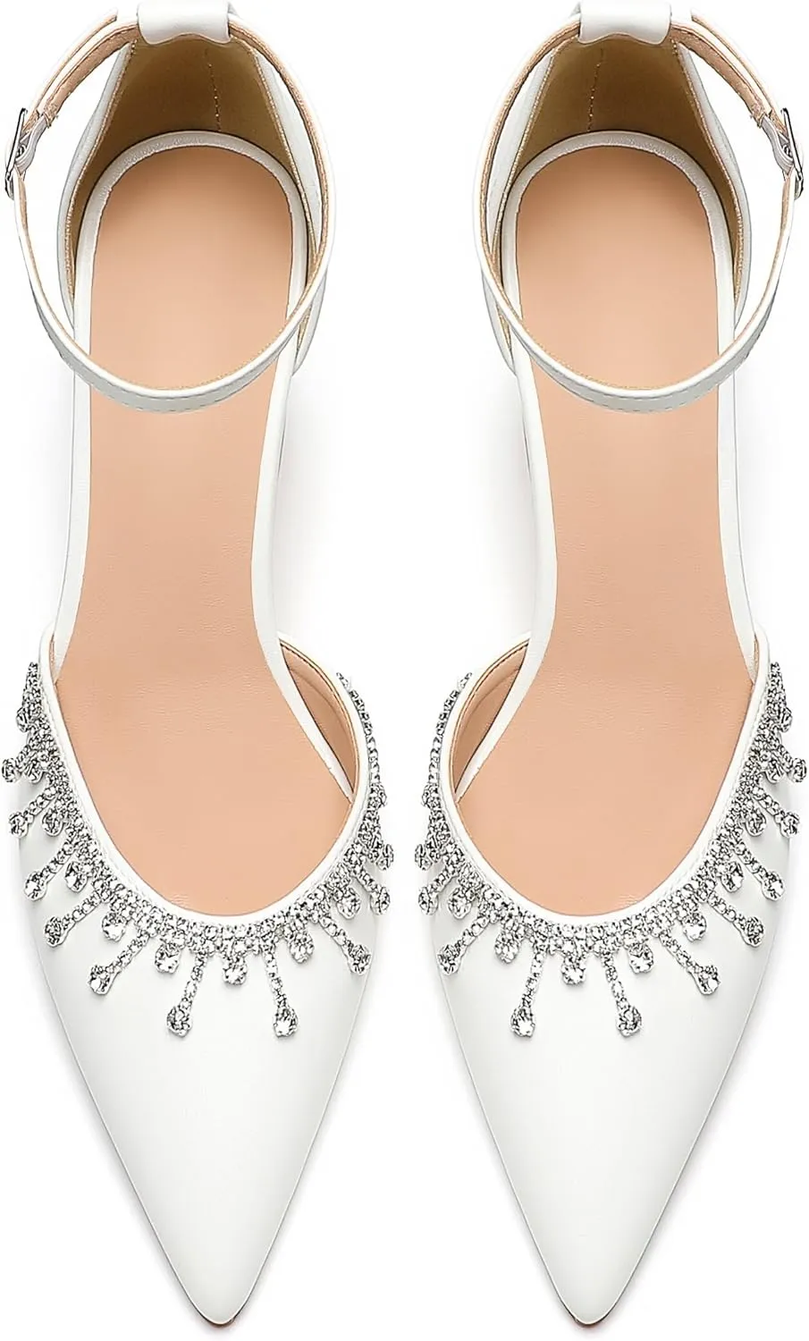 Bridal Heels for Wedding with Crystal Rhinestone, Block Heel Pointed Toe Women's Pumps, Closed Toe Heels for Women