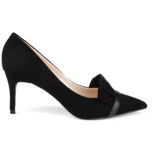 Brinley Co. Womens Mica Faux Suede Pointed Toe Ruffle Skinny Heels Black, 9 Regular US