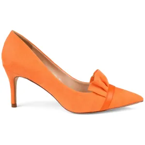 Brinley Co. Womens Mica Faux Suede Pointed Toe Ruffle Skinny Heels Orange, 8 Regular US