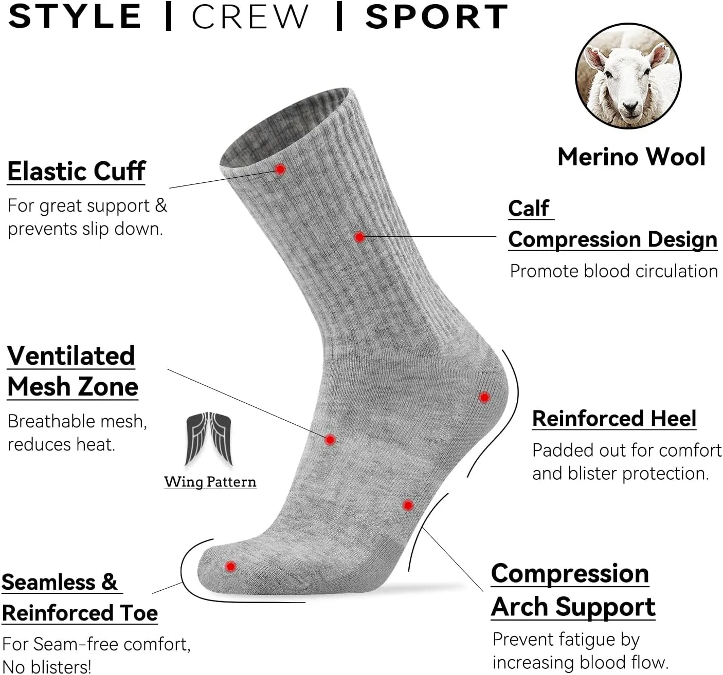 Busy Socks 3 Pack Men's Merino Wool Hiking Crew Socks Womens Warm Thick Cushioned Outdoor Athletic Socks for Walking Running