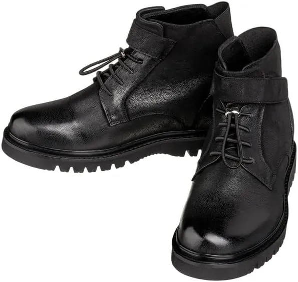 CALTO Men's Invisible Height Increasing Elevator Shoes - Black Leather Lace-up Work-Style Casual Boots - 3.2 Inches Taller - K83114 - Size 10 D(M) US