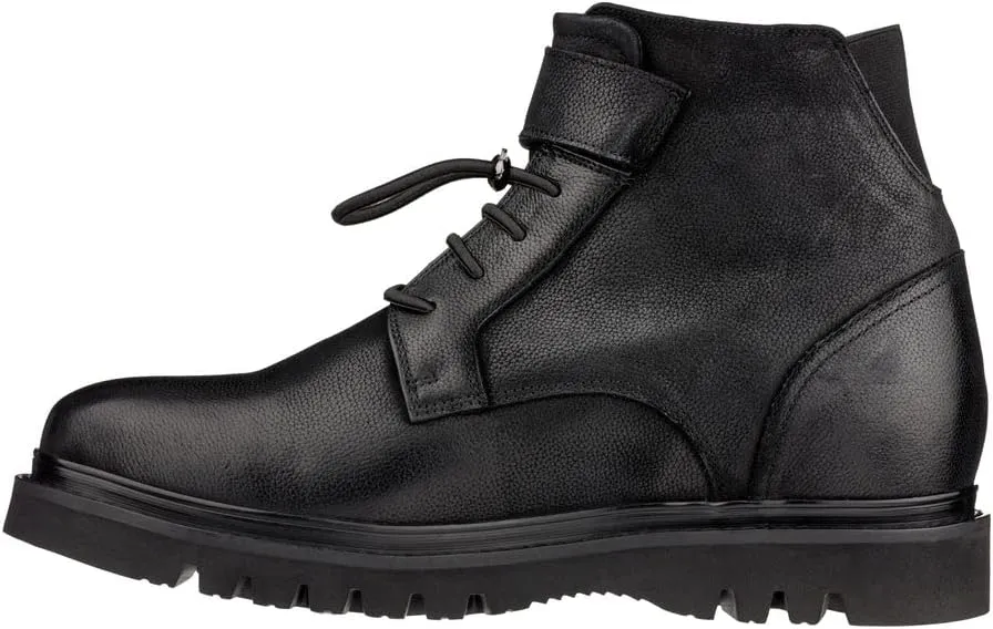 CALTO Men's Invisible Height Increasing Elevator Shoes - Black Leather Lace-up Work-Style Casual Boots - 3.2 Inches Taller - K83114 - Size 10 D(M) US