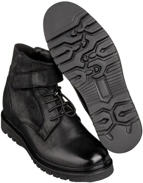 CALTO Men's Invisible Height Increasing Elevator Shoes - Black Leather Lace-up Work-Style Casual Boots - 3.2 Inches Taller - K83114 - Size 10 D(M) US