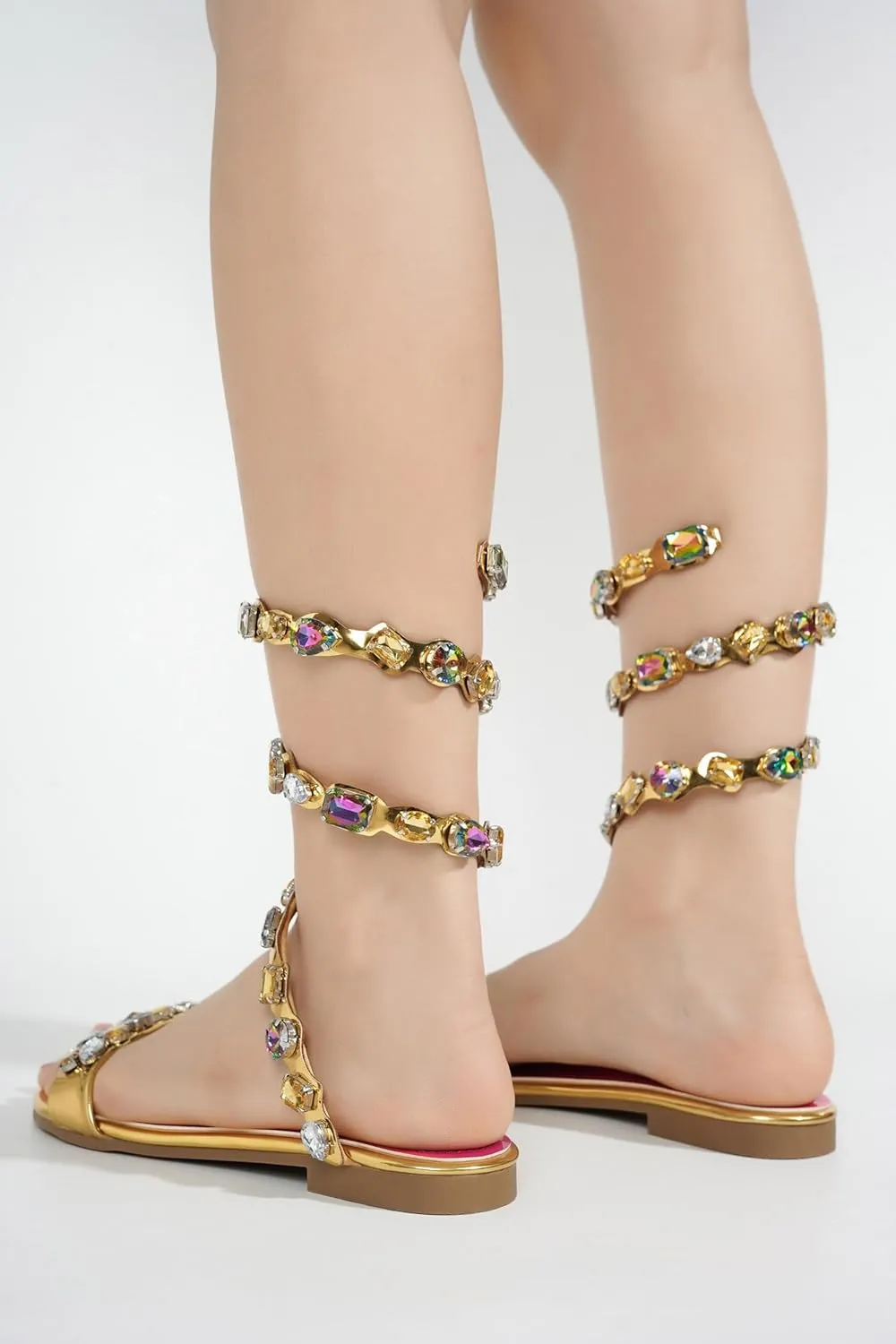 Cape Robbin Esmerelda Women's Rhinestone Gladiator Sandal, Strappy Lace Up Flat Gladiator Sandals for Women with Rhinestones.