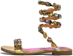 Cape Robbin Esmerelda Women's Rhinestone Gladiator Sandal, Strappy Lace Up Flat Gladiator Sandals for Women with Rhinestones.