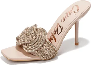 Cape Robbin Women's Stiletto Heels - Slip-On Sandals with Rhinestone-Embellished Knot & Open Toe (Flynn)