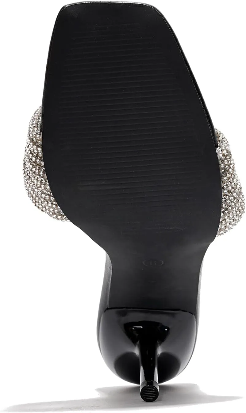 Cape Robbin Women's Stiletto Heels - Slip-On Sandals with Rhinestone-Embellished Knot & Open Toe (Flynn)