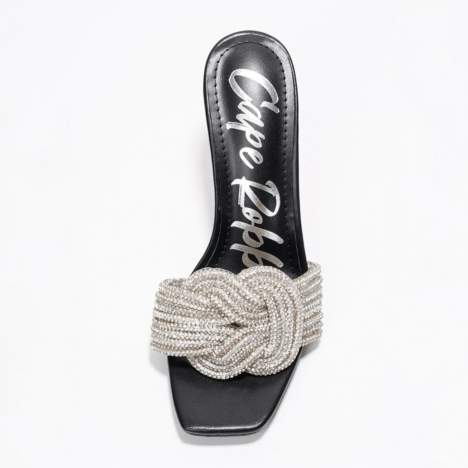 Cape Robbin Women's Stiletto Heels - Slip-On Sandals with Rhinestone-Embellished Knot & Open Toe (Flynn)