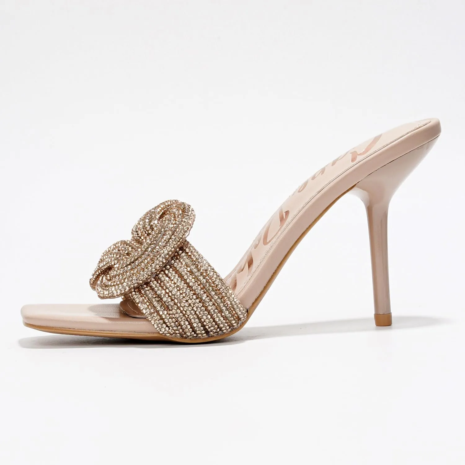Cape Robbin Women's Stiletto Heels - Slip-On Sandals with Rhinestone-Embellished Knot & Open Toe (Flynn)