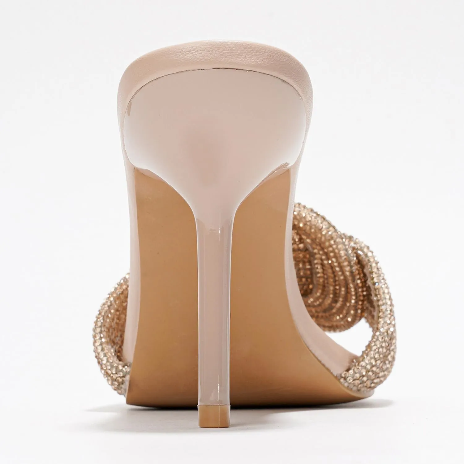 Cape Robbin Women's Stiletto Heels - Slip-On Sandals with Rhinestone-Embellished Knot & Open Toe (Flynn)