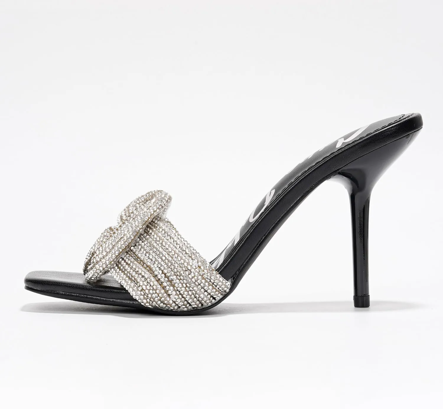 Cape Robbin Women's Stiletto Heels - Slip-On Sandals with Rhinestone-Embellished Knot & Open Toe (Flynn)