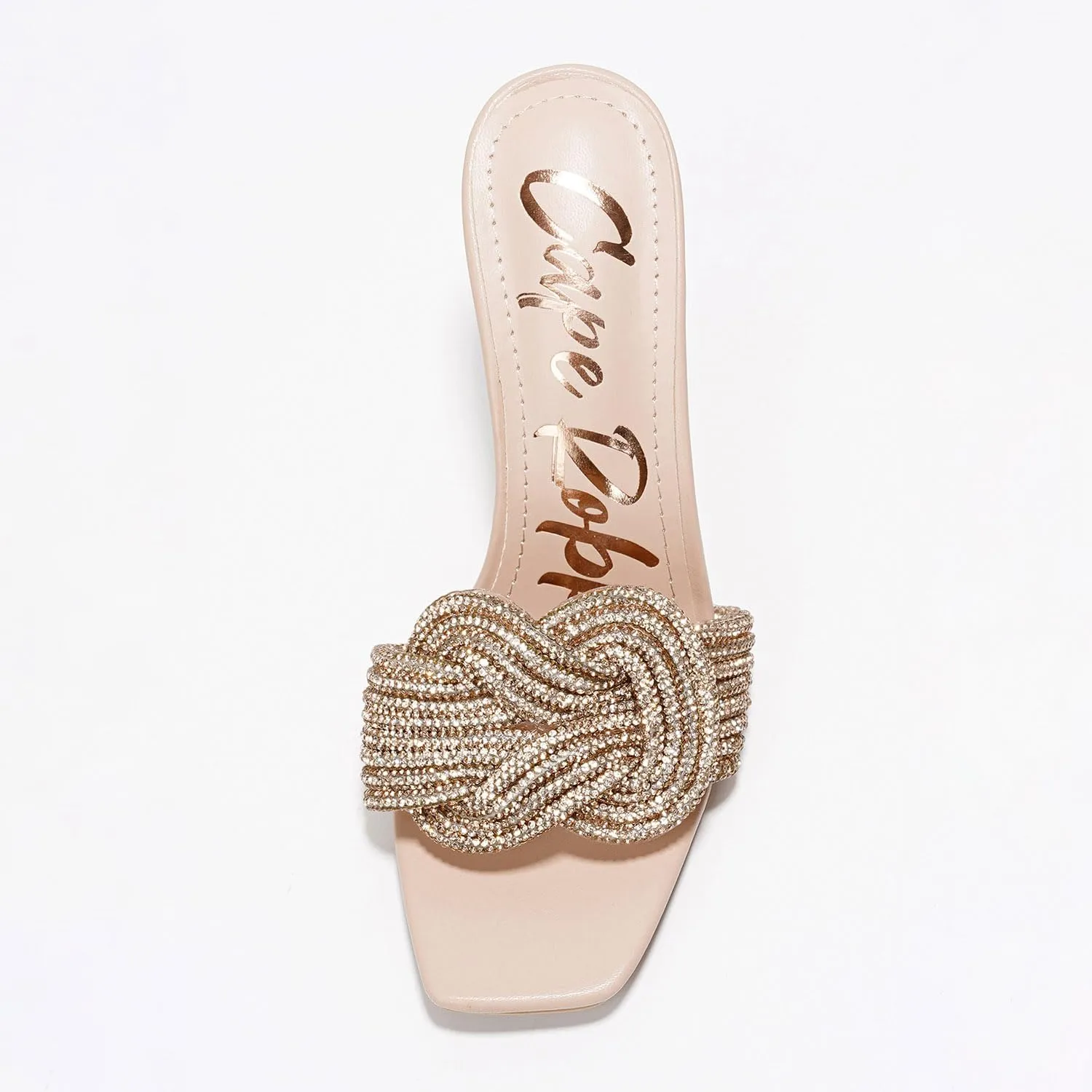 Cape Robbin Women's Stiletto Heels - Slip-On Sandals with Rhinestone-Embellished Knot & Open Toe (Flynn)