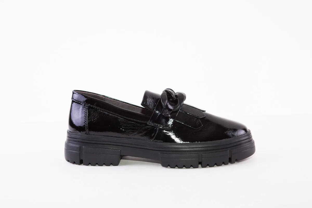 CAPRICE - 24701-017 FASHION "FRINGE" SLIP-ON SHOE - BLACK PATENT