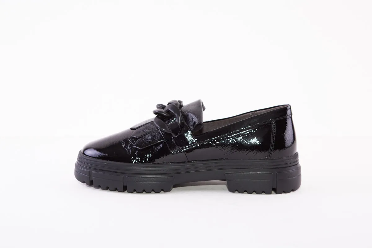 CAPRICE - 24701-017 FASHION "FRINGE" SLIP-ON SHOE - BLACK PATENT