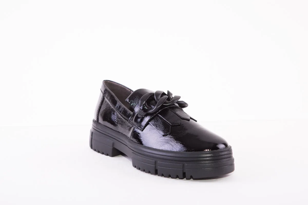 CAPRICE - 24701-017 FASHION "FRINGE" SLIP-ON SHOE - BLACK PATENT