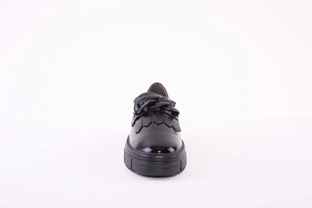 CAPRICE - 24701-017 FASHION "FRINGE" SLIP-ON SHOE - BLACK PATENT