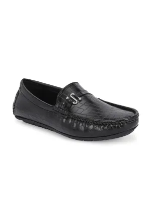 CARLO ROMANO BY WASAN BLACK COLOR VEGAN LEATHER CROCO PATENT MOCCASIN FOR MEN