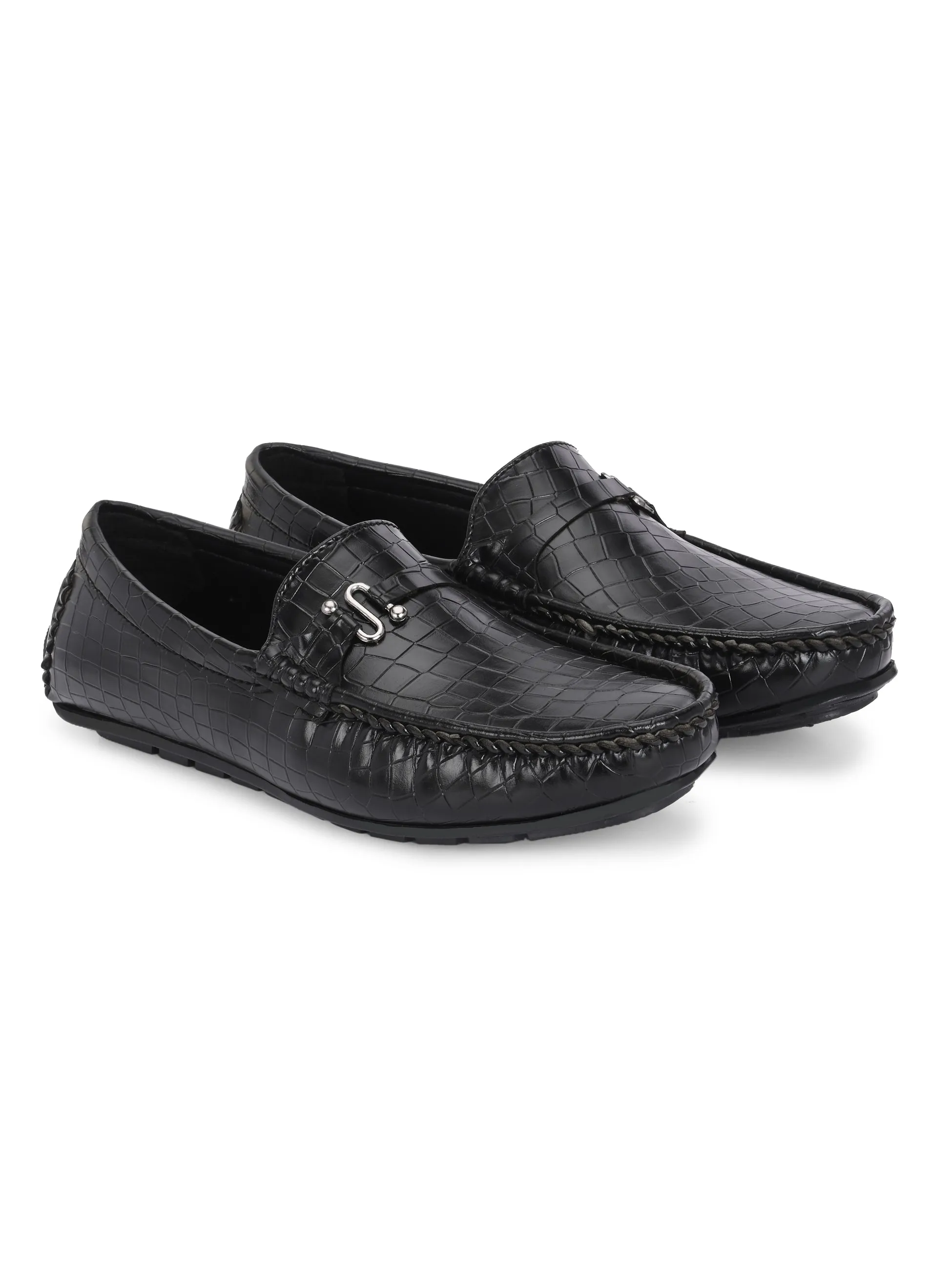CARLO ROMANO BY WASAN BLACK COLOR VEGAN LEATHER CROCO PATENT MOCCASIN FOR MEN